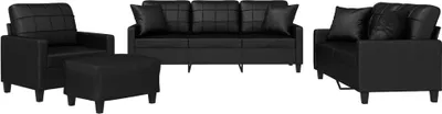 Produktbild von vidaXL 4-tlg. Sofagarnitur mit Kissen Schwarz Kunstleder