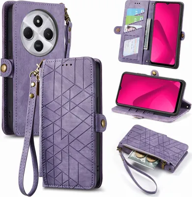 Produktbild von Für Xiaomi Redmi 14C 4G Kunstleder Zipper Wallet Tasche mit Schlaufe Schutz Hülle Case Cover Lila