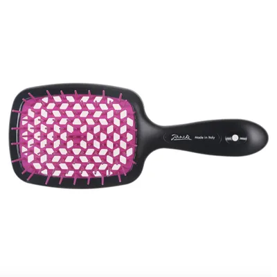 A black and fuchsia Janeke Superbrush professional detangling hairbrush is shown against a white background.