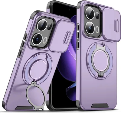 Obrázek produktu pro Dvouvrstvé pouzdro pro Oppo Reno13 Pro, s posuvným krytem fotoaparátu a magnetickým kroužkovým stojánkem Fialová