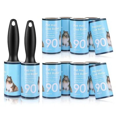 Produktbild von Fusselroller Nachfüllrollen, 12 Rollen mit je 90 Blatt, Hochklebrige Klebefolie für Tierhaare, Staub und Haare, Ideal für Kleidung, Sofa und Auto