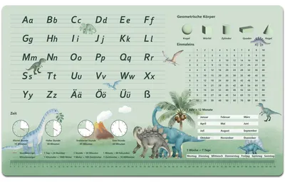 Image de Sous-main pour enfant, thème dinosaures, apprentissage de l'alphabet, dimensions 70 x 40 cm, vinyle de qualité supérieure, lavable