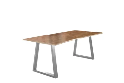 Produktbild von Esstisch Baumkante massiv Akazie natur 220 x 100 silber V-Gestell LUBIN