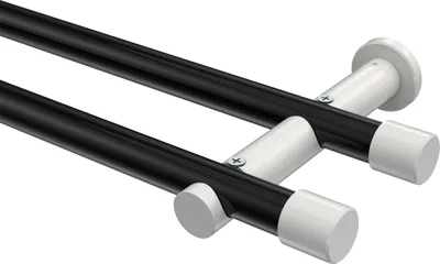 Produktbild von Interdeco Gardinenstange / Vorhangstange Schwarz / Weiß, Typ Platon Santo (Kappe) ohne Ringe, 20 mm Ø 2-läufig, 100 cm