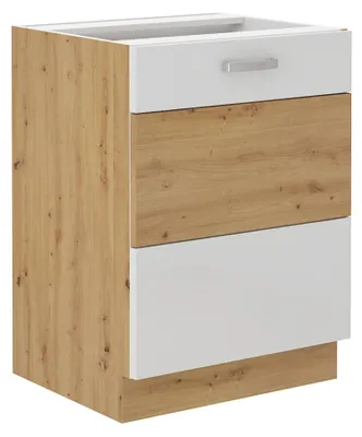 Produktbild von Unterschrank 60 cm Eiche Artisan + Weiß Hochglanz Küchenzeile Küchenblock Küche