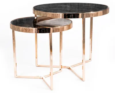 Produktbild von 2er-Set Couchtisch DELIA Glastisch 45x45cm 60x60cm Marmor Gold
