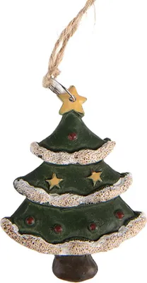 Produktbild von Clayre & Eef Weihnachtsanhänger Weihnachtsbaum 3x1x5 cm Grün Kunststoff