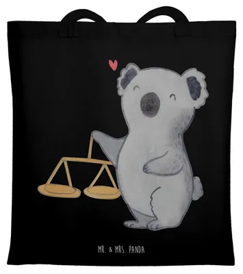 Produktbild von Mr. & Mrs. Panda Jutebeutel Waage Astrologie - Schwarz - Geschenk, Sternzeichen, Tote Bag, Geburtstagsgeschenk, Schultasche, Tierkreiszeichen, Laptoptasche, Tasche