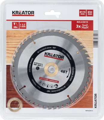 Zdjęcie produktu dla Tarcza pilarska Ø 170 x 30 x 2,2 mm 48 zębów do drewna + 3 pierścienie redukcyjne