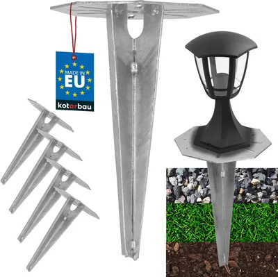 Obrázek produktu pro KOTARBAU® 4 ks. Zemní hrot Nájezdová objímka pro zahradní osvětlení 190 mm pozinkovaná ocel Zemní hrot Zemní kotva Zemní kotva Nájezdová objímka pro zahradní lampy Nájezdová objímka Zemní kotva Kotva