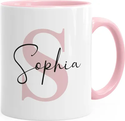 Produktbild von Namenstasse personalisierte Kaffee-Tasse mit Namen und Buchstabe persönliche Geschenke Buchstabentasse SpecialMe® Inner Rosa weiß-rosa Keramik-Tasse