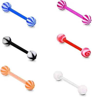 Obrázek produktu pro Sada teflonových piercingů 16 mm, 14 g, ohebná, 6 kusů, černá, plast