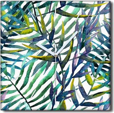 Produktbild von Coloray Uhr auf Leinwand 30x30 cm Wand Uhr Dekoration Wohnzimmer Segeltuch weiße Zeiger -Blätter der Kunst Abstraktion
