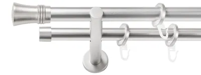 Produktbild von SN Deco Gardinenstange Lyon, 19 mm, 2-läufig, Stahl, Komplett-Set mit Ringen, Auflageträger, 200 cm, chrom matt