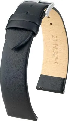 Immagine prodotto di Cinturino in pelle di vitello nera Hirsch Toronto L 18 mm con fibbia argentata