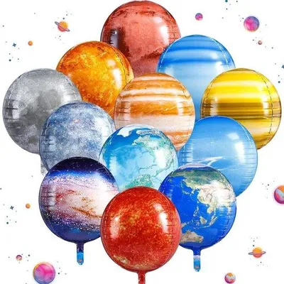 Produktbild von Raumballons 12 Stück - 4D Planeten - 55 cm Folienballons - Raumfeier Dekoration - Heliumballons für Kindergeburtstag