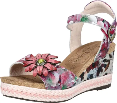 Produktbild von Laura Vita Damen Sandalette Plateau Blumenmuster Keilabsatz Facyo 75, Größe:37 EU, Farbe:Lila