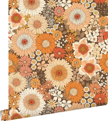Produktbild von ESTAhome Tapete Retro Blumen Orange und Terrakottarosa 50 x 900 cm