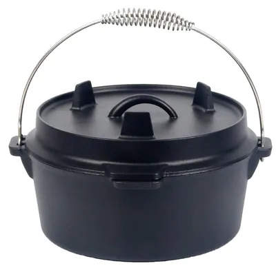 Image de Dutch Oven Marmite en fonte 4,3 litres Marmite de cuisine Couvercle de plaque de gril Marmite de feu de camp noir