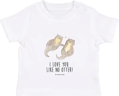 Produktbild von Mr. & Mrs. Panda Organic Baby Shirt Otter Hände halten 12. - 18. Monat - Weiß - Geschenk, glücklich, Babyshirt, Verliebt, Paar, Romantisch, Kinder, Kleinkind,  T-Shirt