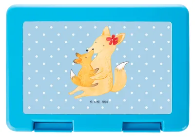 Produktbild von Mr. & Mrs. Panda Bento Box Fuchs Mama - Blau Pastell - Geschenk, Mutter, Snackbox, Lunchbox, Tochter, Butterbrotdose, Vorratsdose, Bentobox, Papa, Schoß