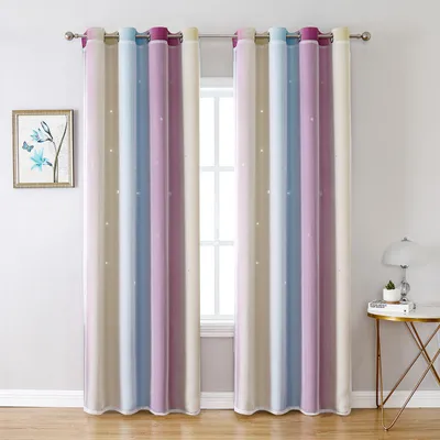 Produktbild von 2 Stück Sterne Vorhänge Kinder Vorhänge Doppelschicht Sterne Vorhänge Für Kinder Mädchen Schlafzimmer Gradient Tülle Fenstervorhänge,B 100* L 130cm,Lila
