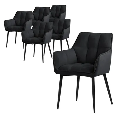 Produktbild von ML-Design 6x Esszimmerstuhl aus Frotteestoff, Schwarz, mit dickem gepolsterter Sitz