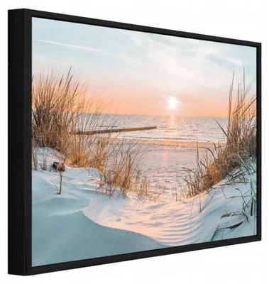 Produktbild von Bilder mit Rahmen Strand Meer Natur - 100x70 cm - Wandbilder Wohnzimmer Schlafzimmer - Leinwand Bilder mit Rahmen Beige - PPR14021O1