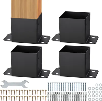 Obrázok produktu pre VEVOR sada 4 skrutkovacích objímok 214 x 146 x 140 mm Podpera stĺpika z uhlíkovej ocele s povrchovou úpravou nástrekom Montáž na betónové alebo drevené podlahy Podpera stĺpika Ideálne pre pergoly Veranda zábradlia