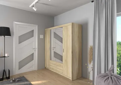 Produktbild von Drehtür Kleiderschrank Elena 4D 4-türig mit Spiegel u. Schubladen sonoma eiche