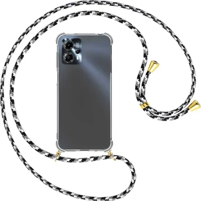 Produktbild von Handykette Backcover-Schutzhülle mit Band (Metall goldfarben) für Motorola Moto G13, Moto G23 (6.5'') - schwarz/grau/weiß