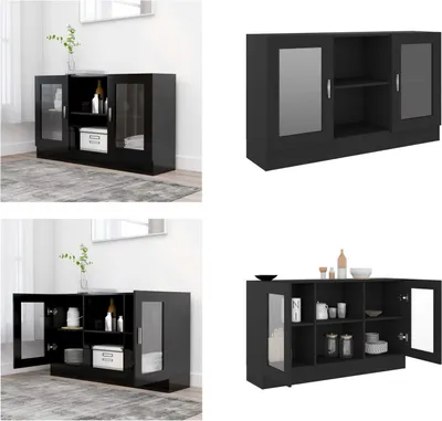 Produktbild von vidaXL Vitrinenschrank Schwarz 120x30,5x70 cm Holzwerkstoff - Vitrine - Vitrinen - Vitrinenschrank - Vitrinenschränke