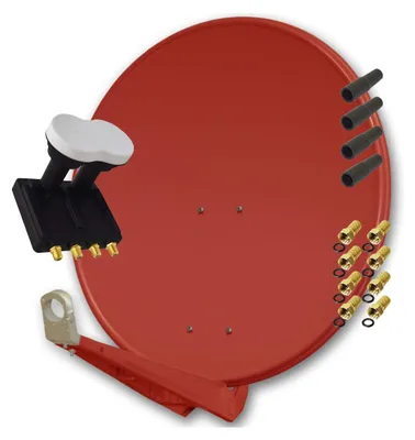 Produktbild von PremiumX Deluxe 85 Alu SAT Antenne in Ziegelrot mit Quad Monoblock LNB 3° für 4 Teilnehmer