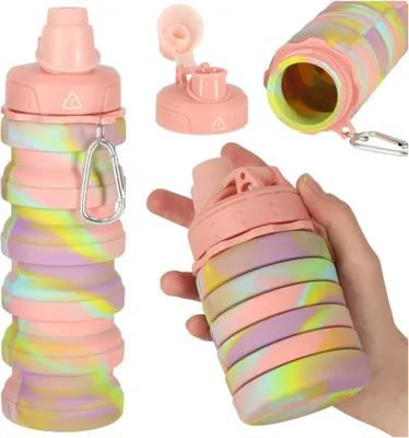Produktbild von Faltbare Sport-Wasserflasche aus Silikon, 500 ml, Regenbogen