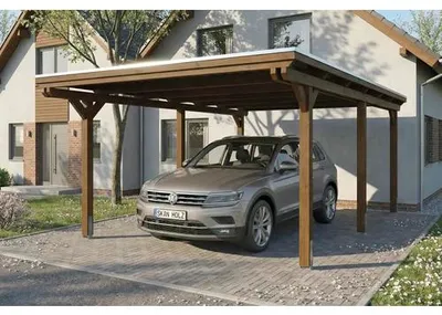 Produktbild von Einzelcarport SKAN HOLZ Emsland inkl. EPDM Folie, Pfostenanker 402 x 604 cm nussbaum dunkelbraun