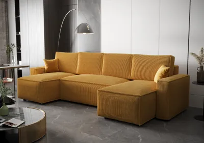 Produktbild von FURMEB AMBRO Ecksofa U-Form Schlafsofa Schlaffunktion 300x143x85cm Senf