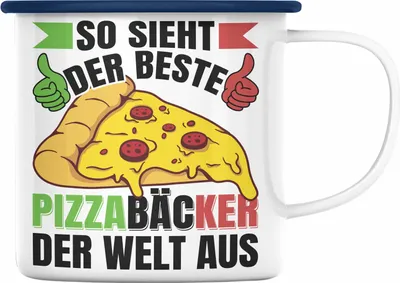 Produktbild von Trendation - Pizzabäcker Geschenk Emaille Tasse Lustiger Spruch Geschenkidee Pizza-Bäcker (Blau)