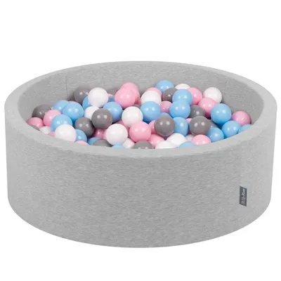 Obrázek produktu pro KiddyMoon 90x30cm/300 míčků ∅ 7cm Kulatý Suchý Bazén s míčky Certifikováno vyrobeno v EU, Světle Šedá: Bílá/Šedá/Baby Modrá/Pudrová Růžová
