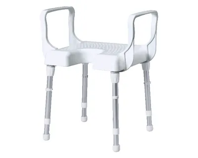Produktbild von Duschhocker CANNES mit Armlehnen und Ausschnitt, weiß>>>>