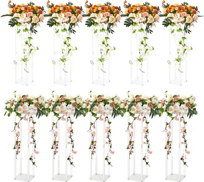 Produktbild von VEVOR 10er-Set Blumenhocker Eckig 20x20x60cm Blumenständer Acryl Beistelltisch Modern Blumensäule Acryl-Laminat Pflanzenhocker Pflanzenständer Metallständer für Dekoration von Bars Hotels Cafés