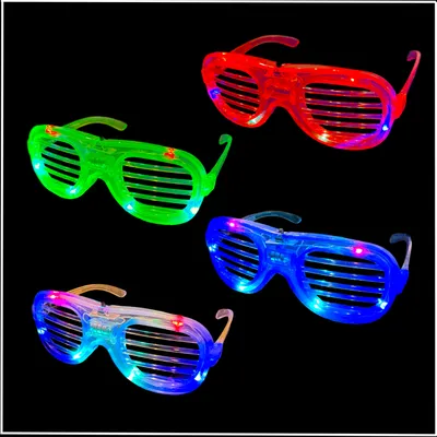Produktbild von 4er-Set LED Brillen Partybrille, 4 Farben, leuchtet, blinkt - Atzenbrille Atzen Hochzeit Konzert Party Geburtstag (Set aus 4 Farben)