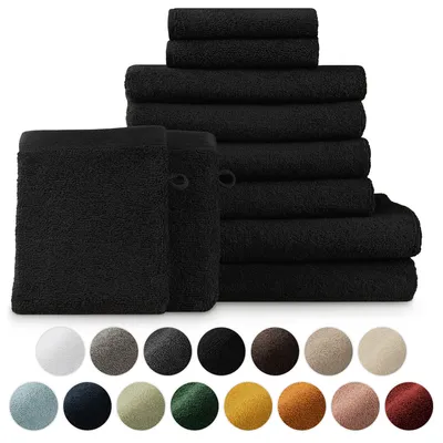 Image de Blumtal Premium Set de serviettes éponge avec boucles de suspension - coton  Oeko-TEX, doux, très absorbant - 2x serviette de bain, 2x serviette de toilette, 2x serviette invité, 2x gant de toilette, noir