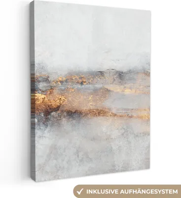 Produktbild von MuchoWow® - Leinwandbilder - Nebel - Gold - Abstrakt, Wandbild, Wanddeko Bilder Wohnzimmer, 90x120 cm