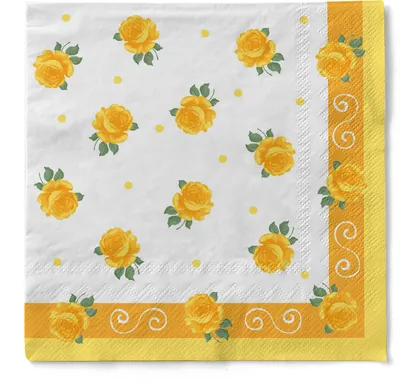 Produktbild von Sovie HOME Serviette Rosita in Gelb aus Tissue 33 x 33 cm, 3-lagig, 20 Stück - Floral gelbe Rosen