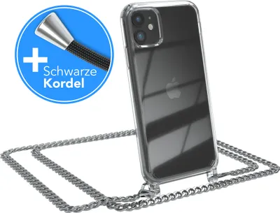 Produktbild von EAZY CASE Metall Handykette für Apple iPhone 11, Handyhülle mit Umhängeband, Silikonhülle, Metallkette für Smartphone in Silber
