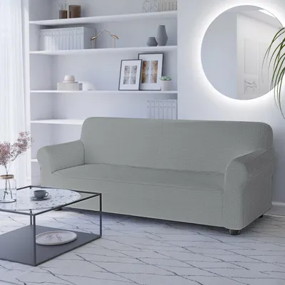 Couchbezug für 3-Sitzer, elastisch, hellgrau, 190-215 cm