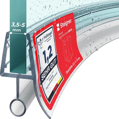 Produktbild von STEIGNER Duschtürdichtung gebogen UK18 150 cm (1 Stk.) Transparent - Duschdichtung für Runddusche oder Duschkabine Viertelkreis mit Duschtür 3,5-5 mm - Perfekte Passform, Wasserdicht, Einfache Montage