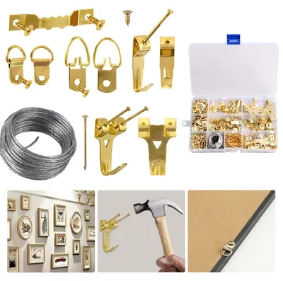 Image de Crochets de suspension, cadres photo, systèmes de fixation à griffes, systèmes de fixation pour tableaux permettant la suspension avec des clous ou des vis, 181 pièces