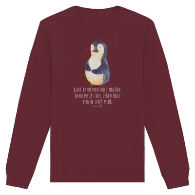 Produktbild von Mr. & Mrs. Panda Bio Sweatshirt Pinguin Diät Größe M - Burgundy - Geschenk, Sweater, Abnehmen, Baumwoll, Pullover, glücklich, Pulli, Pinguine