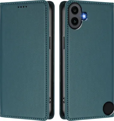 Produktbild von Handyhülle für Nothing CMF Phone 1, Kunstleder Klapphülle Stoßfeste Magnetische Hülle mit Ständer Grün